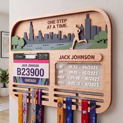 Running Medal Holder Race Bib Display Custom Medal Hanger Chicago Marathon Gift for Runners