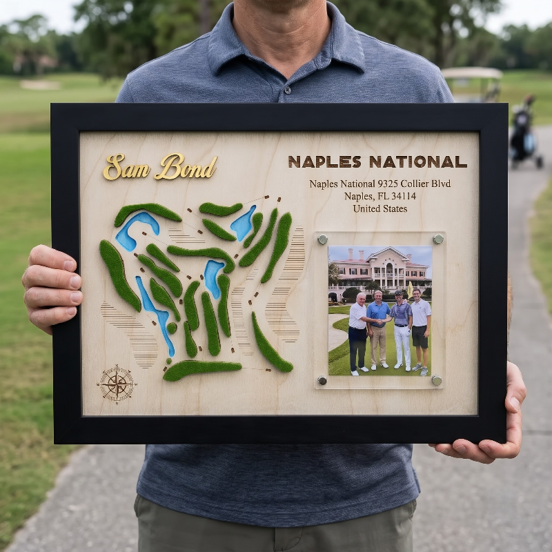 Custom Golf Wall Decor with Course Map, Personalized Golfer Name & Photo Display, Golf Gift for Him, Golf Room Art