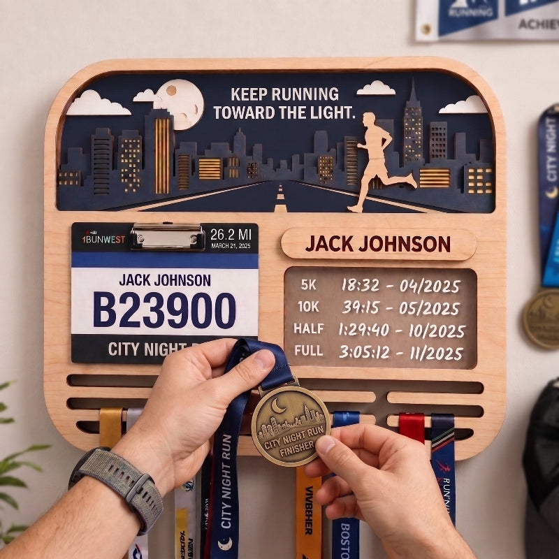 Running Medal Holder Race Bib Display custom runner gift Gift for Runners City Night Run
