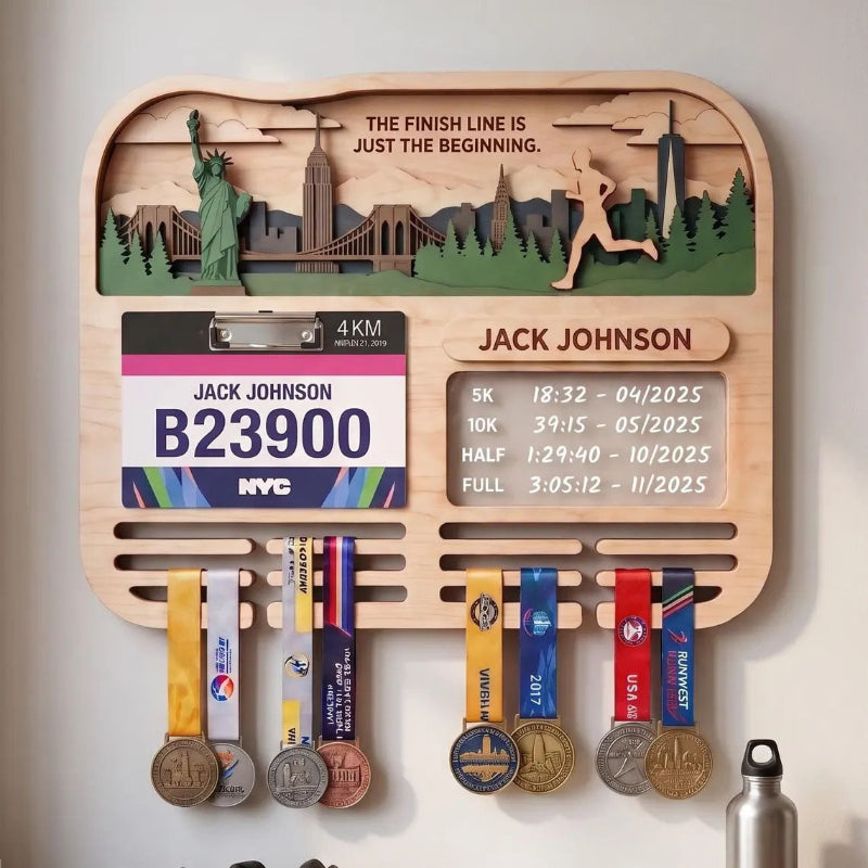 Personalized Marathon Medal Holder, City Running Design, Race Bib Display, Custom Medal Hanger