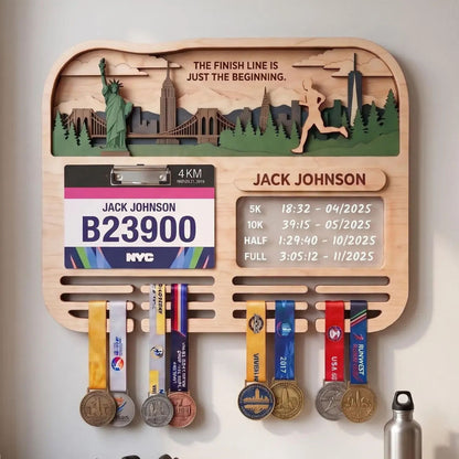 Personalized Marathon Medal Holder, City Running Design, Race Bib Display, Custom Medal Hanger
