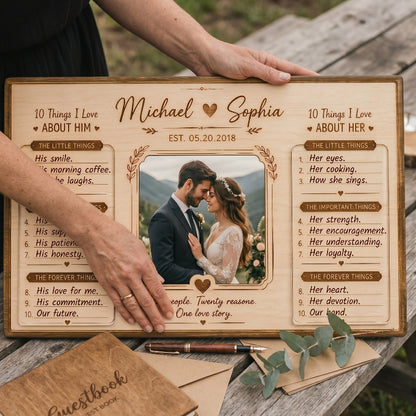 10 Things I Love About You Wooden Display, Personalized Anniversary Gift for Husband Wife, Custom Wedding Keepsake Plaque