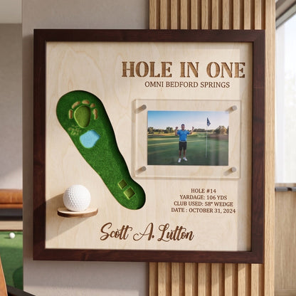 Personalized Hole in One Golf Display | Golf Ball Holder, Photo & Golf Course Map | Golf Gift For men
