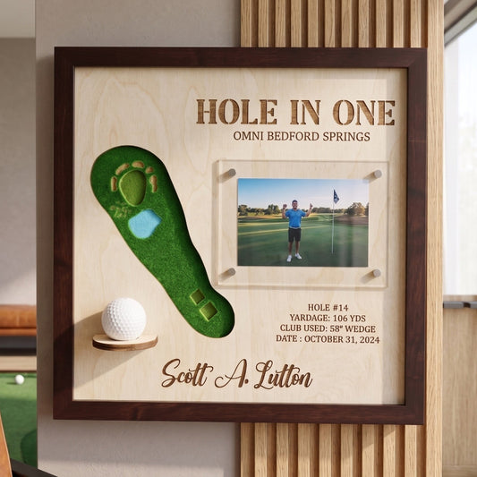 Personalized Hole in One Golf Display | Golf Ball Holder, Photo & Golf Course Map | Golf Gift For men