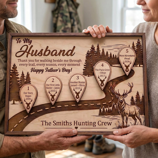Hunting Husband Timeline Wooden Sign, Personalized Father’s Day Gift for Husband, Custom Hunting Love Story Plaque, Gift for Outdoorsman