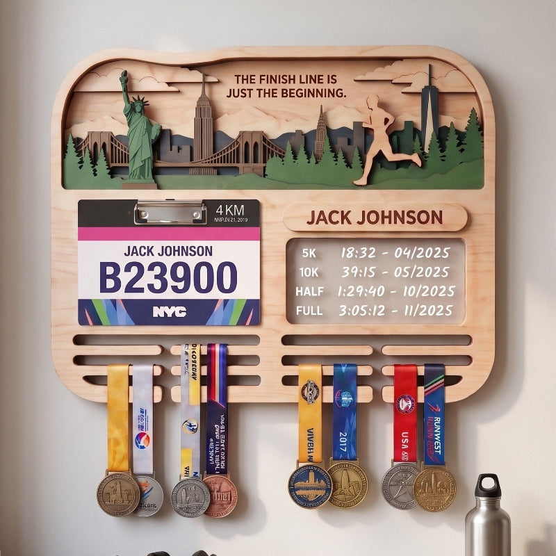 Running Medal Holder Race Bib Display Custom Medal Hanger City Marathon Gift for Runners