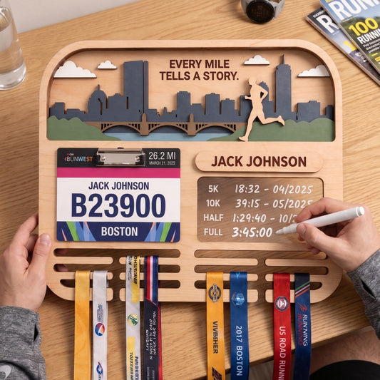 Running Medal Holder Race Bib Display Custom Medal Hanger Boston Marathon Gift for Runners