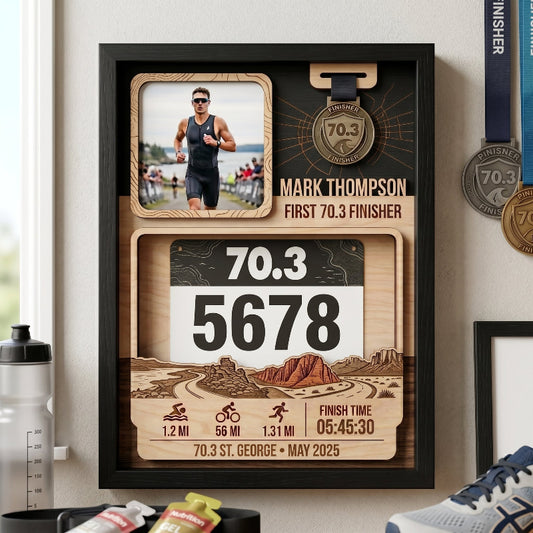 First 70.3 St. George Race Bib Holder, Personalized Triathlon Bib and Medal Display, Custom Finisher Medal Keepsake