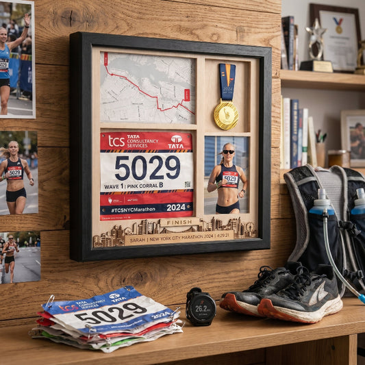 New York Marathon Shadow Box Display, Race Bib Medal and Photo Holder, Personalized Running Memory Box, Gift for Marathon Runners