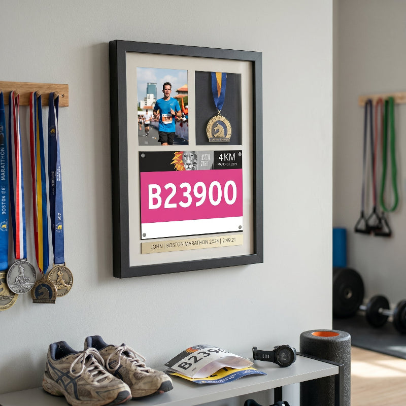 3 In 1 Running Shadow Box Display, Race Bib Medal and Photo Holder, Personalized Marathon Memory Box, Gift for Runners