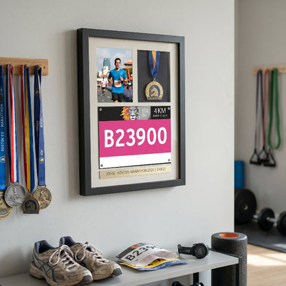 3 In 1 Running Shadow Box Display, Race Bib Medal and Photo Holder, Personalized Marathon Memory Box, Gift for Runners