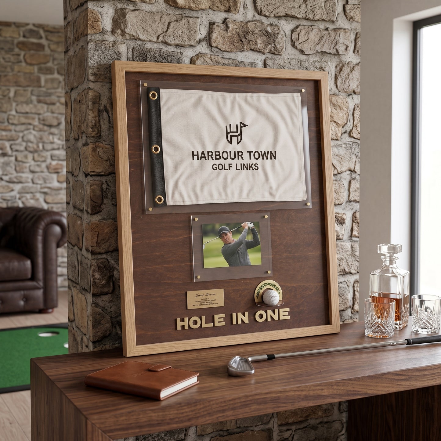 Hole in One Golf Display | Personalized Ball, Flag & Photo Holder | Golf Gift for Him