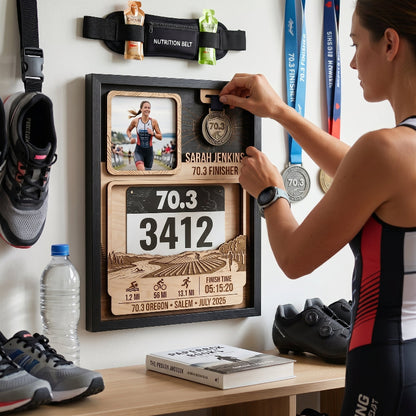 First 70.3 Oregon Race Bib and Medal Display, Personalized Triathlon Medal Holder, Custom Finisher Keepsake