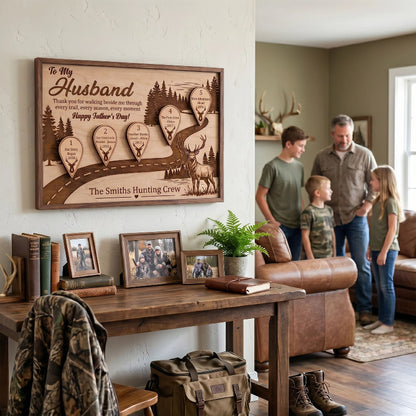 Hunting Husband Timeline Wooden Sign, Personalized Father’s Day Gift for Husband, Custom Hunting Love Story Plaque, Gift for Outdoorsman