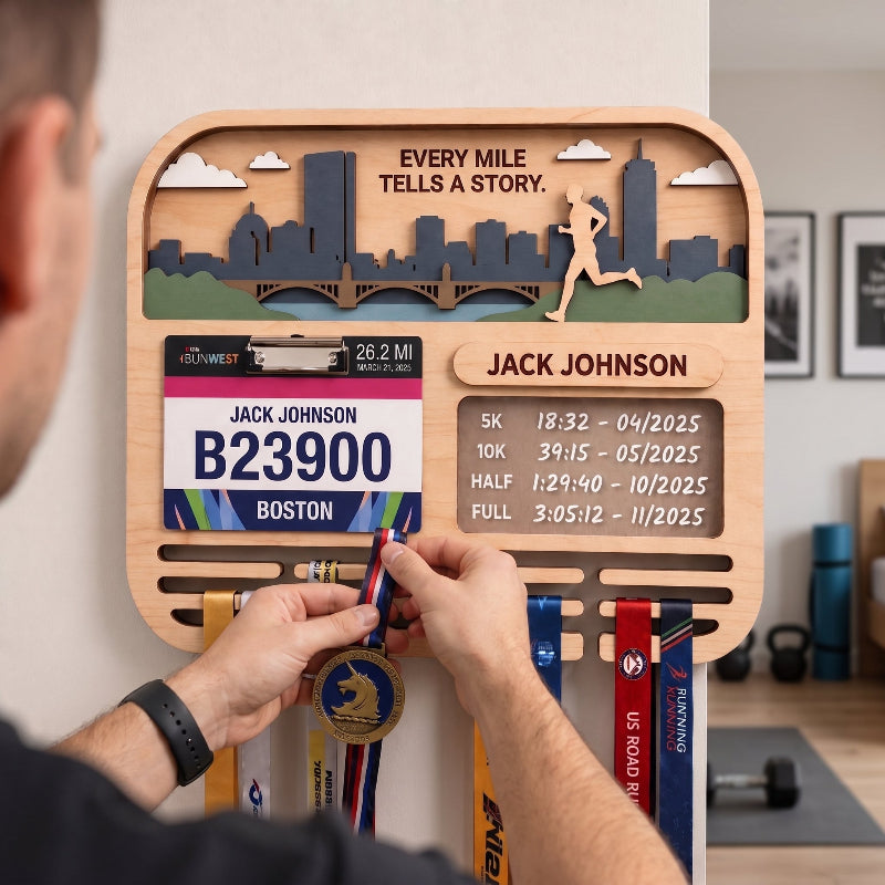 Running Medal Holder Race Bib Display Custom Medal Hanger Boston Marathon Gift for Runners