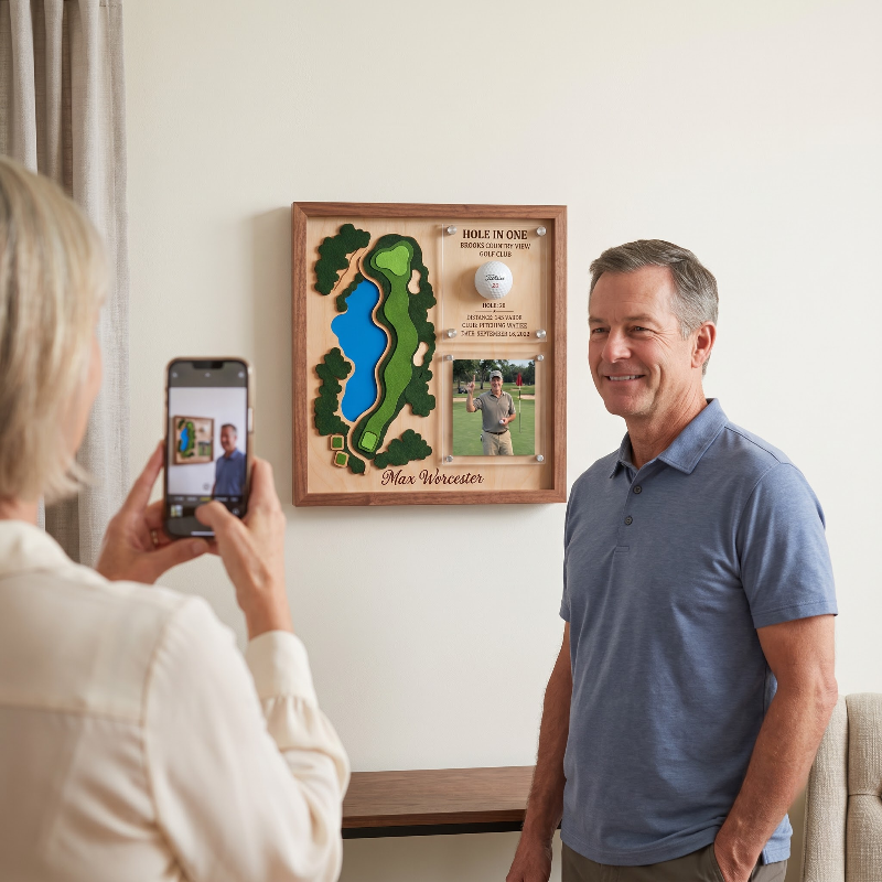 Hole in One Acrylic Display, Personalized Golf Course Map, Ball & Photo Frame, Custom Golf Gift