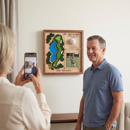 Hole in One Acrylic Display, Personalized Golf Course Map, Ball & Photo Frame, Custom Golf Gift