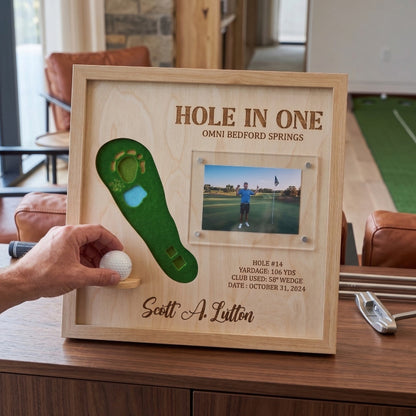 Personalized Hole in One Golf Display | Golf Ball Holder, Photo & Golf Course Map | Golf Gift For men