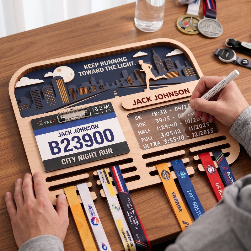 Running Medal Holder Race Bib Display custom runner gift Gift for Runners City Night Run