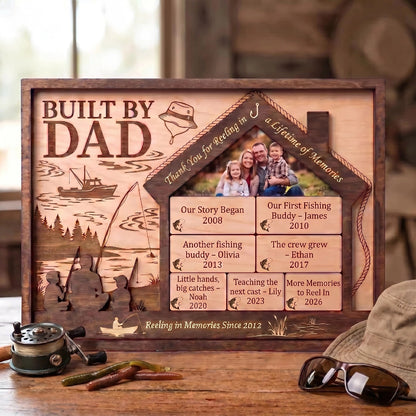 Reeling In Memories Built By Dad Wooden Sign, Personalized Fishing Gift for Dad, Father’s Day Gift, Custom Family Timeline Plaque