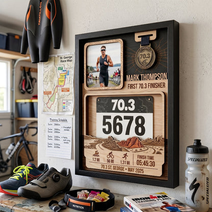 First 70.3 St. George Race Bib Holder, Personalized Triathlon Bib and Medal Display, Custom Finisher Medal Keepsake