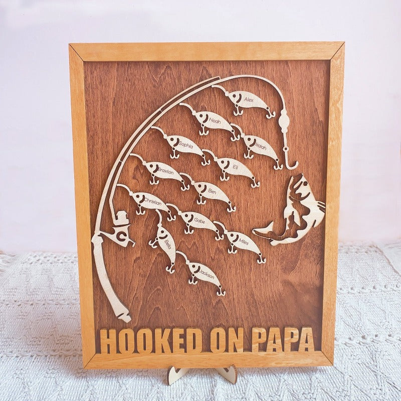 Personalized "Hooked On" Wooden Sign, Father's Day Sign