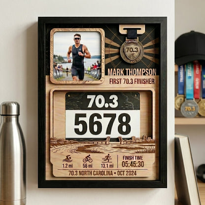 Personalized First 70.3 Triathlon Bib and Medal Display, Personalized North Carolina Race Bib Holder, Custom Triathlon Medal Hanger