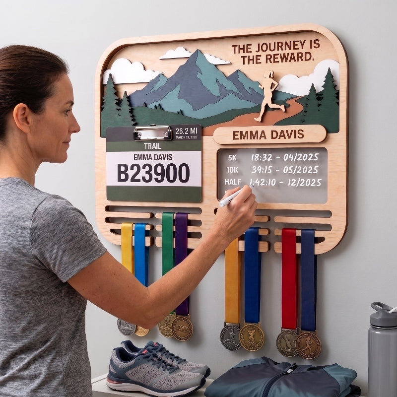 Runner Gift for Her Trail Running Medal Holder Race Bib Display Custom Medal Hanger Gift for Runners