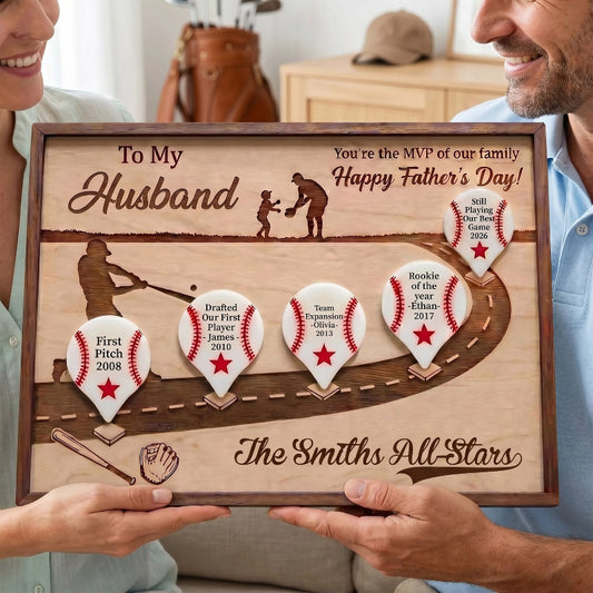 Baseball Husband Timeline Wooden Sign, You Are Our MVP Gift for Husband, Personalized Father’s Day Gift, Custom Family Milestone Plaque