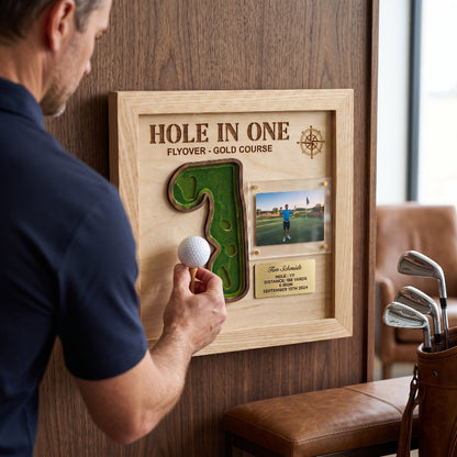 Personalized Hole in One Golf Display | Golf Ball Holder, Photo & Course Map | BrassTag Golf Gift