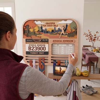 Running Medal Holder, New York Turkey Trot, Race Bib Display, Custom Medal Hanger, Race Medal Display, 5K Medal Holder