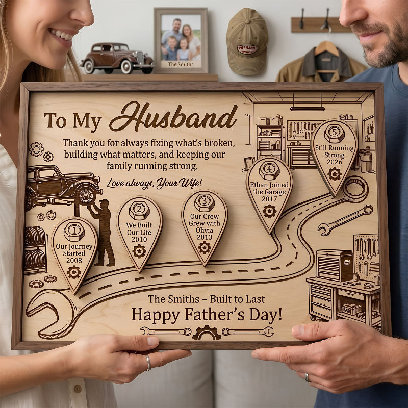 Mechanic Husband Timeline Wooden Sign, Personalized Father’s Day Gift for Husband, Custom Garage Family Keepsake Plaque