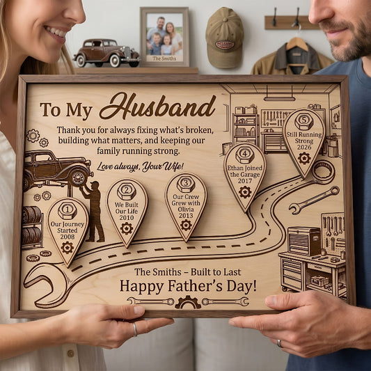 Mechanic Husband Timeline Wooden Sign, Personalized Father’s Day Gift for Husband, Custom Garage Family Keepsake Plaque