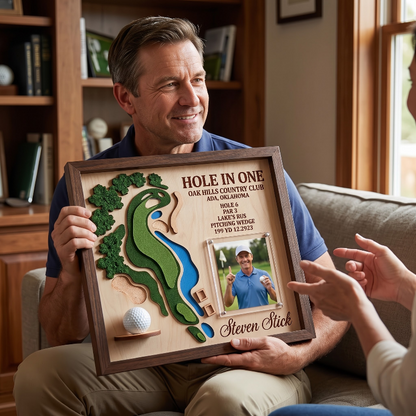 Personalized Hole in One Golf Display Golf Course Map Golf Ball Holder Custom Golf Gift for Men