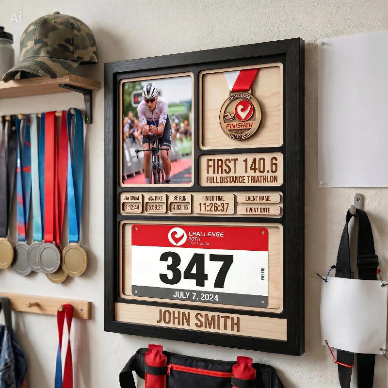 1st Triathlon Medal Holder, Personalized Triathlon Finisher Gift, Swim Bike Run Medal Display, Race Achievement Hanger