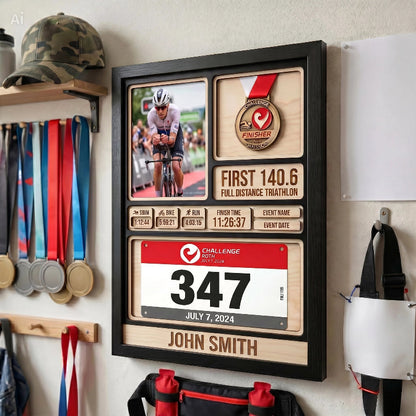 1st Triathlon Medal Holder, Personalized Triathlon Finisher Gift, Swim Bike Run Medal Display, Race Achievement Hanger
