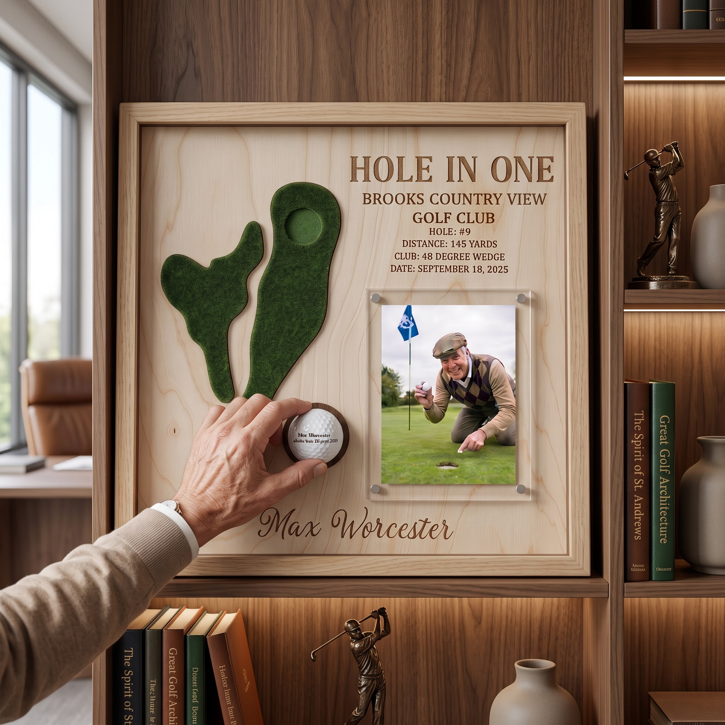 Hole in One Golf Ball Display Personalized Golf Plaque Brass Name Tag Golf Gift