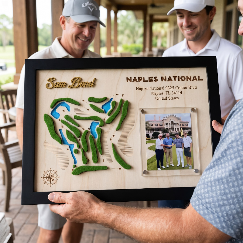 Custom Golf Wall Decor with Course Map, Personalized Golfer Name & Photo Display, Golf Gift for Him, Golf Room Art