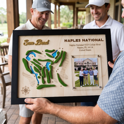 Custom Golf Wall Decor with Course Map, Personalized Golfer Name & Photo Display, Golf Gift for Him, Golf Room Art
