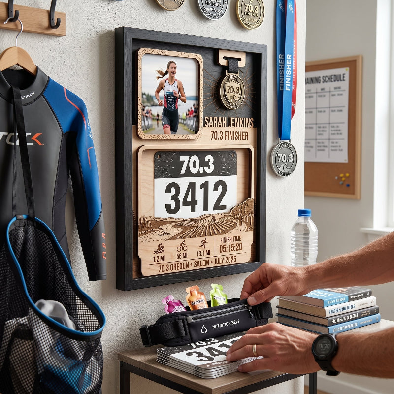 First 70.3 Oregon Race Bib and Medal Display, Personalized Triathlon Medal Holder, Custom Finisher Keepsake
