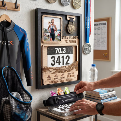 First 70.3 Oregon Race Bib and Medal Display, Personalized Triathlon Medal Holder, Custom Finisher Keepsake