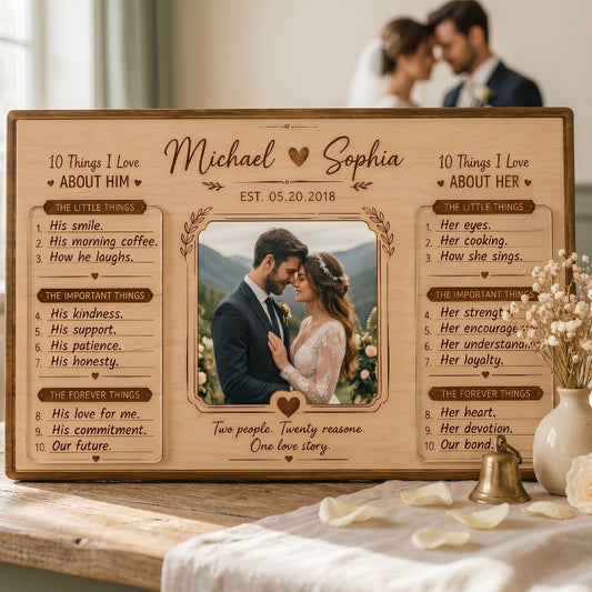 10 Things I Love About You Wooden Display, Personalized Anniversary Gift for Husband Wife, Custom Wedding Keepsake Plaque