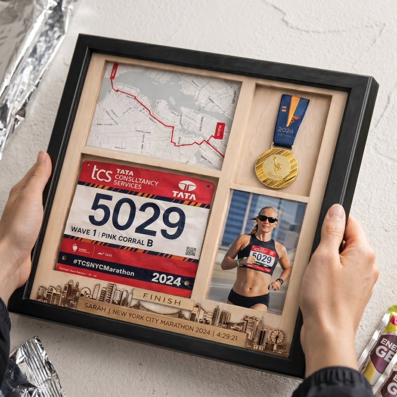 New York Marathon Shadow Box Display, Race Bib Medal and Photo Holder, Personalized Running Memory Box, Gift for Marathon Runners