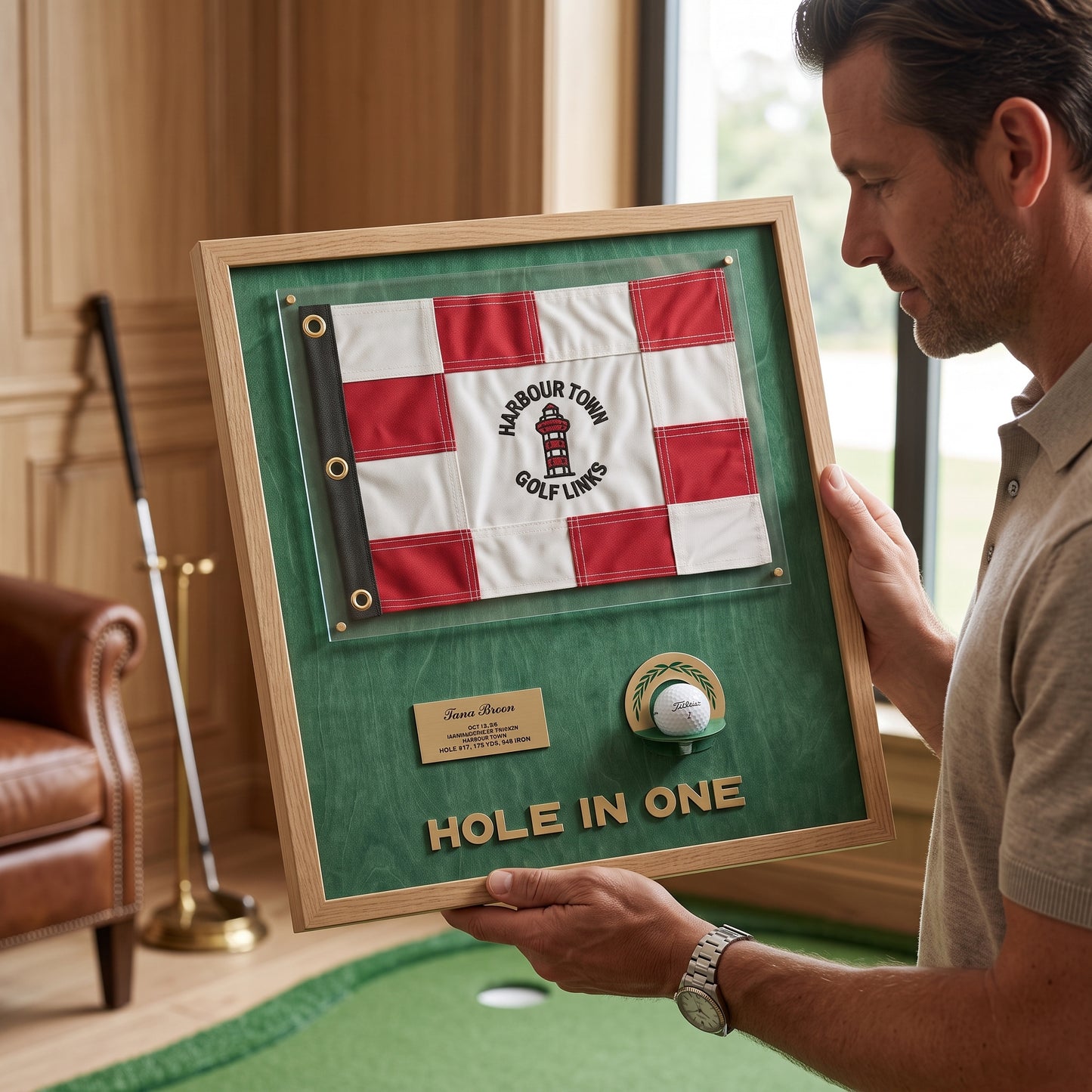 Personalized Hole in One Award | Golf Flag & Ball Display Frame | Unique Golf Achievement Gift
