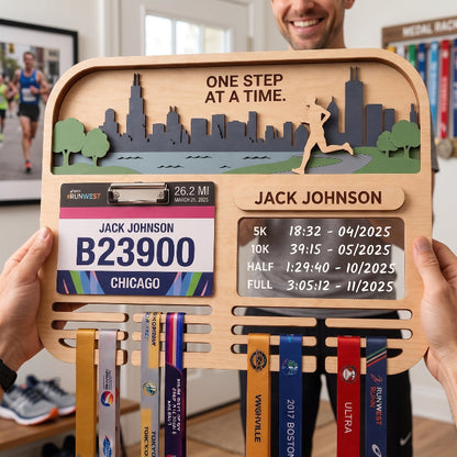 Running Medal Holder Race Bib Display Custom Medal Hanger Chicago Marathon Gift for Runners