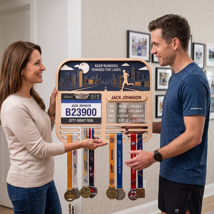 Running Medal Holder Race Bib Display custom runner gift Gift for Runners City Night Run