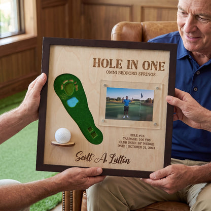 Personalized Hole in One Golf Display | Golf Ball Holder, Photo & Golf Course Map | Golf Gift For men