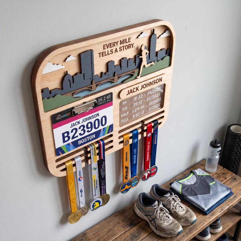 Running Medal Holder Race Bib Display Custom Medal Hanger Boston Marathon Gift for Runners
