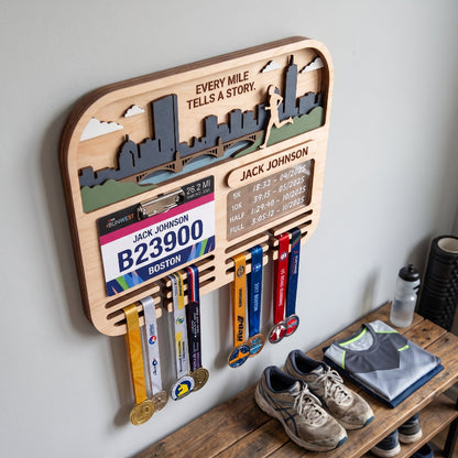 Running Medal Holder Race Bib Display Custom Medal Hanger Boston Marathon Gift for Runners