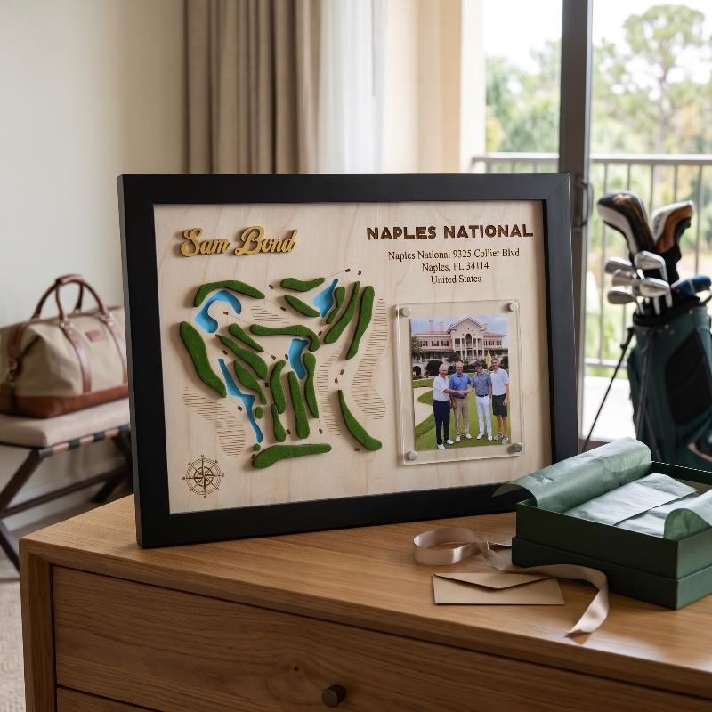 Custom Golf Wall Decor with Course Map, Personalized Golfer Name & Photo Display, Golf Gift for Him, Golf Room Art